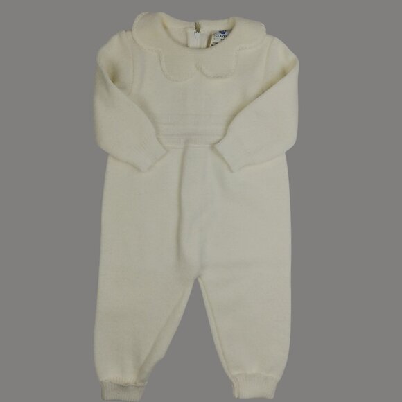 Vintage Clayeux Knit Scalloped Collar Jumpsuit Made in France - Picture 3 of 9